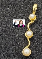 Yellow Gold EGP Over Silver Triple Pearl Pendant