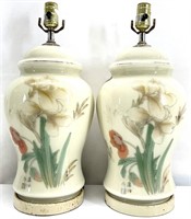 2 Vintage Asian Floral Table Lamps