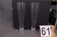 Clear Tote W/ 6 Tall Clear Vases 16" T