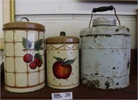 Vintage Cooler and 2 Metal Canisters