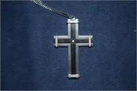Stainless Steel Cross & Chain w/ White Stones