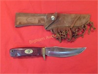 Hunting Knife 6" Blade w/ Fringe Leather Sheath