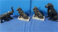 Metal Dog Bookends on Marble, Cast Iron Dog &