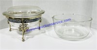 Covered Glass Chaffing Dish & Glass Mixing Bowl