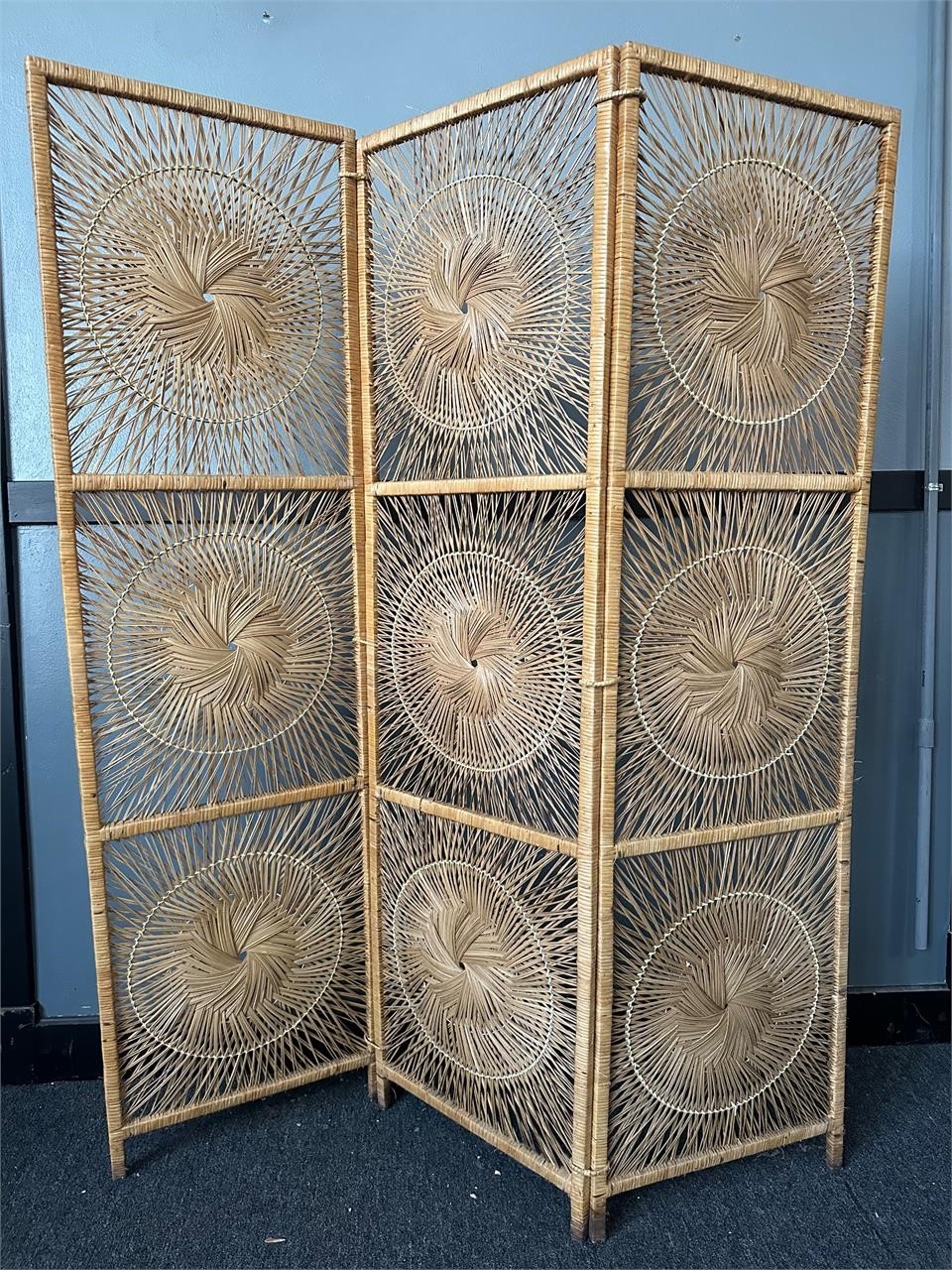 Vintage Boho wicker room divider screen