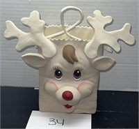 1995; Hand painted Ceramic Reindeer Gift Bag