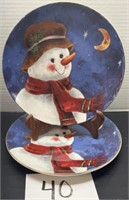 (2) Gold Trimmed Snowman Plates
