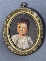 Antique Oil on canvas on wood panel of child
