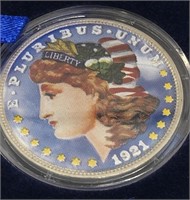 1921 Colorized Morgan Silver Round