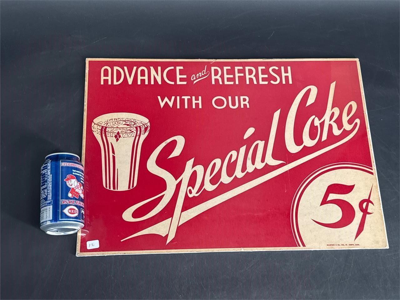 ADVANCE&REFRESH SPECIAL COKE 5 CENT CARDBOARD SIGN