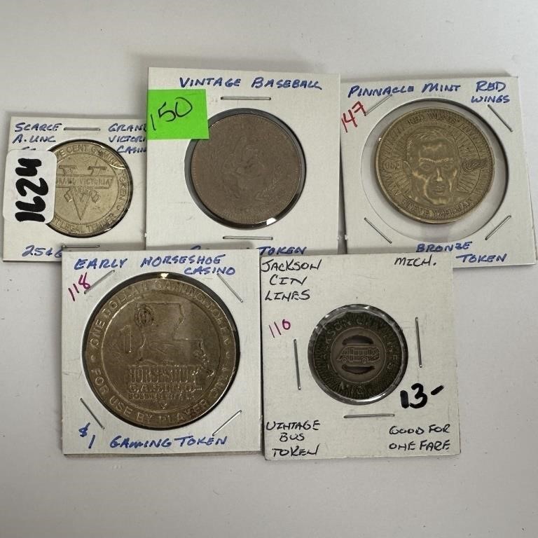 LOT OF 5 MIXED VTG TOKENS