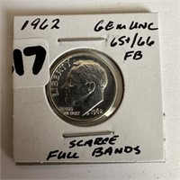 1962 ROOSEVELT SILVER DIME SC FULL BANDS