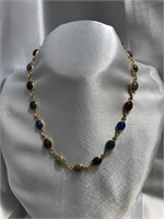 Designer Carla 14k Gold Stone Scarab Necklace