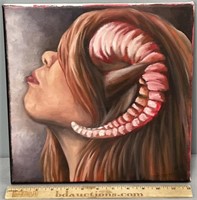 Ram Head Girl Oil Painting on Canvas