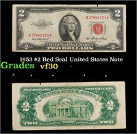 1953 $2 Red Seal United States Note Grades vf++