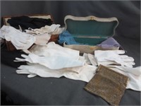 (2) VTG Ornate Glove Boxes & Gloves - Beaded Bade