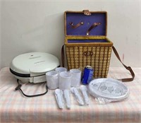 Picnic Basket with Plates, Cups and Utensils and
