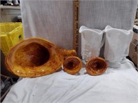 Ceramic Horn of Plenty Set & Milk Glass Pitchers
