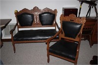 Antique 2pc Oak Settee & Chair