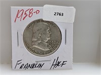 1958-D 90% Silv Franklin Half $1 Dollar