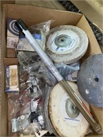 miscellaneous box lot, 8 inch grinder, wheels,