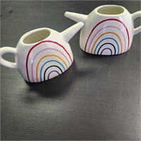 2x Ceramic Rainbow Watering Can Vases