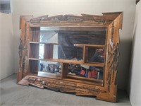 Hand Carved Wood Mirrored Shelf 30x22"
