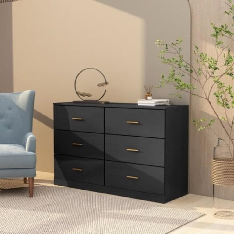 Zun Modern Black 6-drawer Dresser For Bedroom - Am