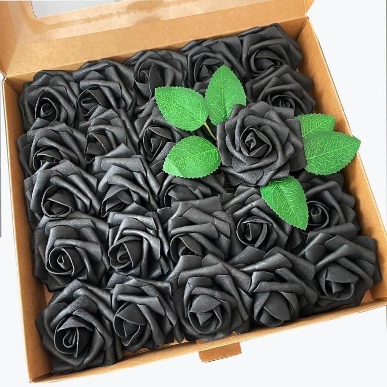 Gankar Black Roses Artificial Flowers 25 pcs, Real