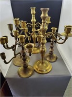 Brass candle holder lot.