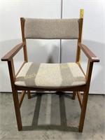 Mid century modern wooden chair with beige fabric