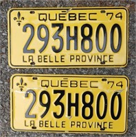 1974 Quebec License Plates