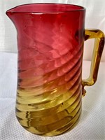 Hand Blown Amberina Art Glass 7.75" Swirl Pitcher