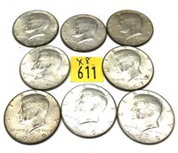 x8- Kennedy half dollars, 40% silver, -x8 half
