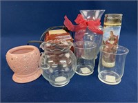 Scentsy candle warmers, vases and a candle,