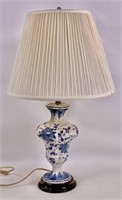 Blue and white China lamp, 27" tall, 8" dia.