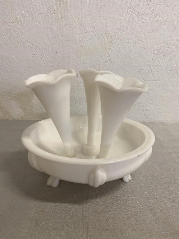 3 Horn Milk Glass Vase