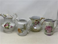 -4 Porcelain pitchers floral motif see pictures