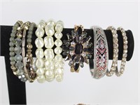 (8) Various Beaded, Rhinestone Bracelets