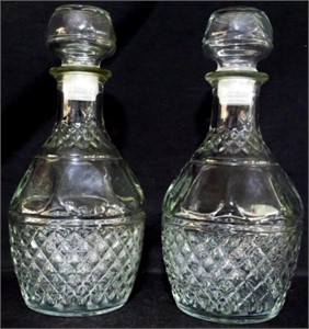 Pair Vintage Glass Decanters 10"