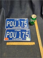 Set of IA Monroe Co 1986 License Plates