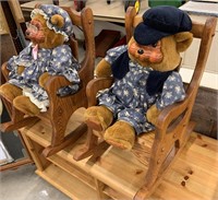 Pair Of Solid Oak Doll Rockers (W/ 2 Collector