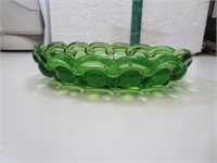 Ornate Vintage Green Glass Bowl 9" x 6" x 2"