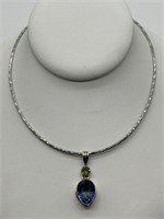 Sterling Mystic Quartz & Peridot Pendant Necklace
