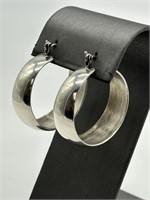 Taxco Sterling Silver Vintage Thick Hoop Earrings