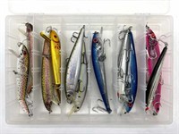 Fishing Lures in Plastic Tackle Box 11” x 7” x