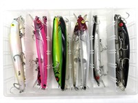 Fishing Lures in Plastic Tackle Box 11” x 7” x