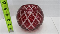 Red Cut To Clear Rose Round Vase