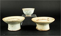 Antique Korea Celadon Pottery Offering Bowl, Stand