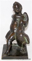 19thcContinental Naked Boy Clutching a Swan Bronze